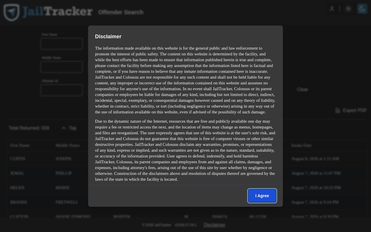 Middle River Regional Jail JailTracker current Public Roster screen