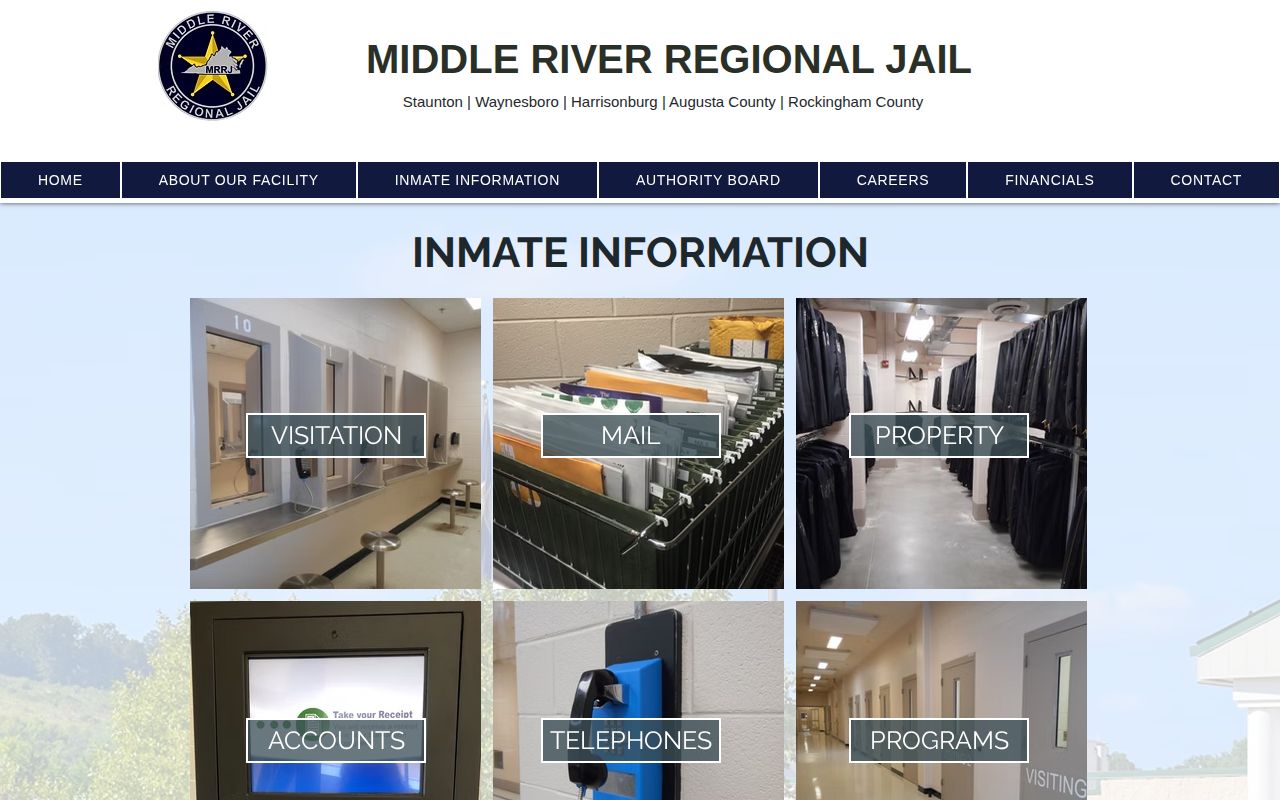 Middle River Regional Jail inmate information page