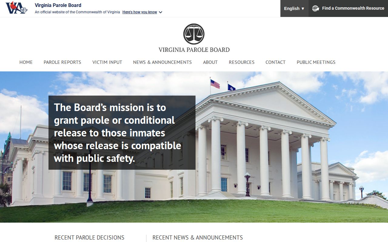 Virginia Parole Board source for Harrisonburg parole decision records
